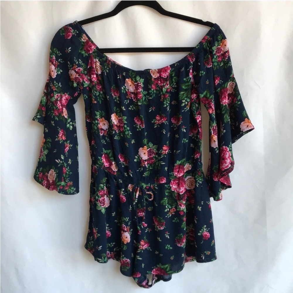 Ambiance navy floral romper with bell sleeves